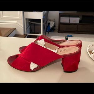 Barneys New York cross cross sling back red heeled block sandal